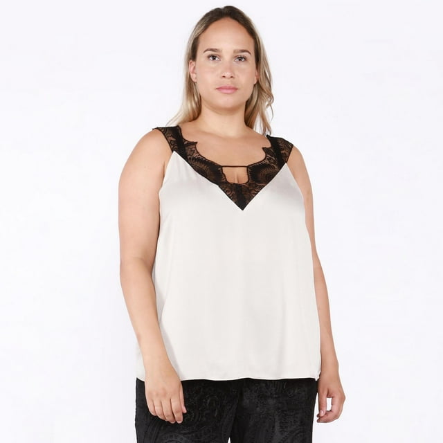 Devoted Taille Plus Femme Cami en satin bordé de dentelle