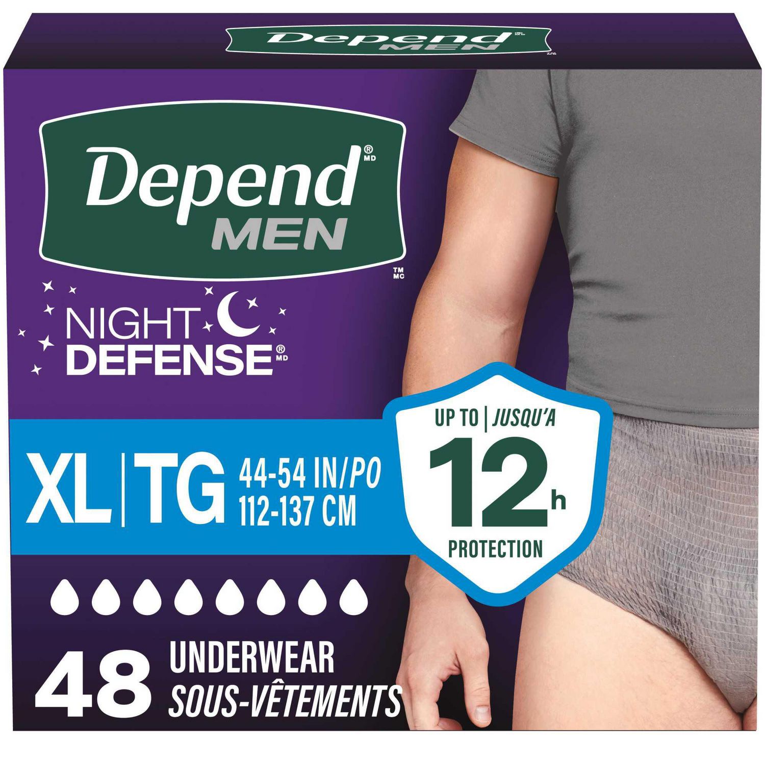 Depend Night Defense Adult Incontinence Underwear for Men, Disposable, Overnight, Extra-Large, Grey, 48 Count (Packaging May Vary)