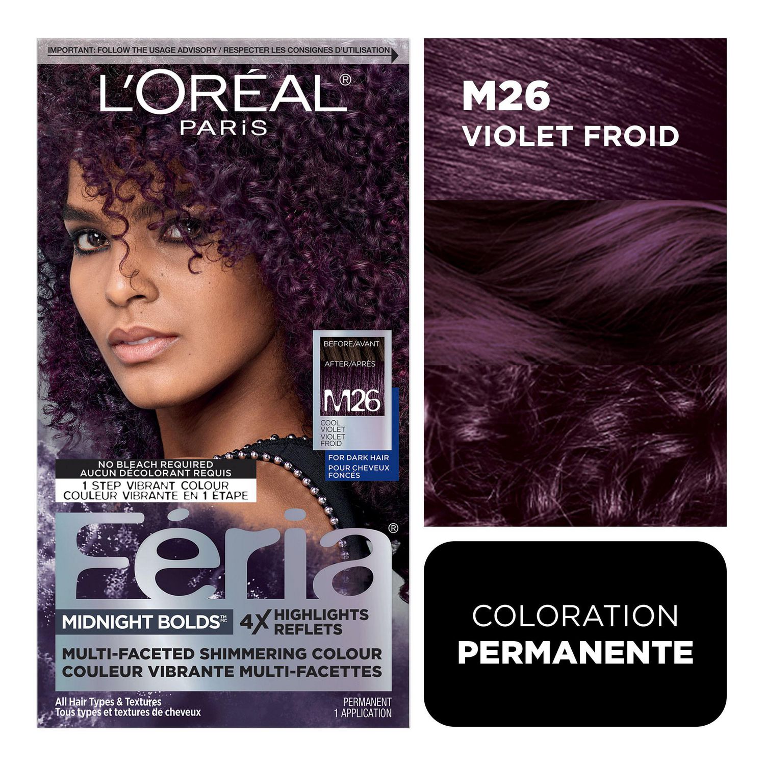 L'Oreal Paris Feria Midnight Bold M26 Violet Eclipse Cool Purple Hair Dye |  Walmart Canada