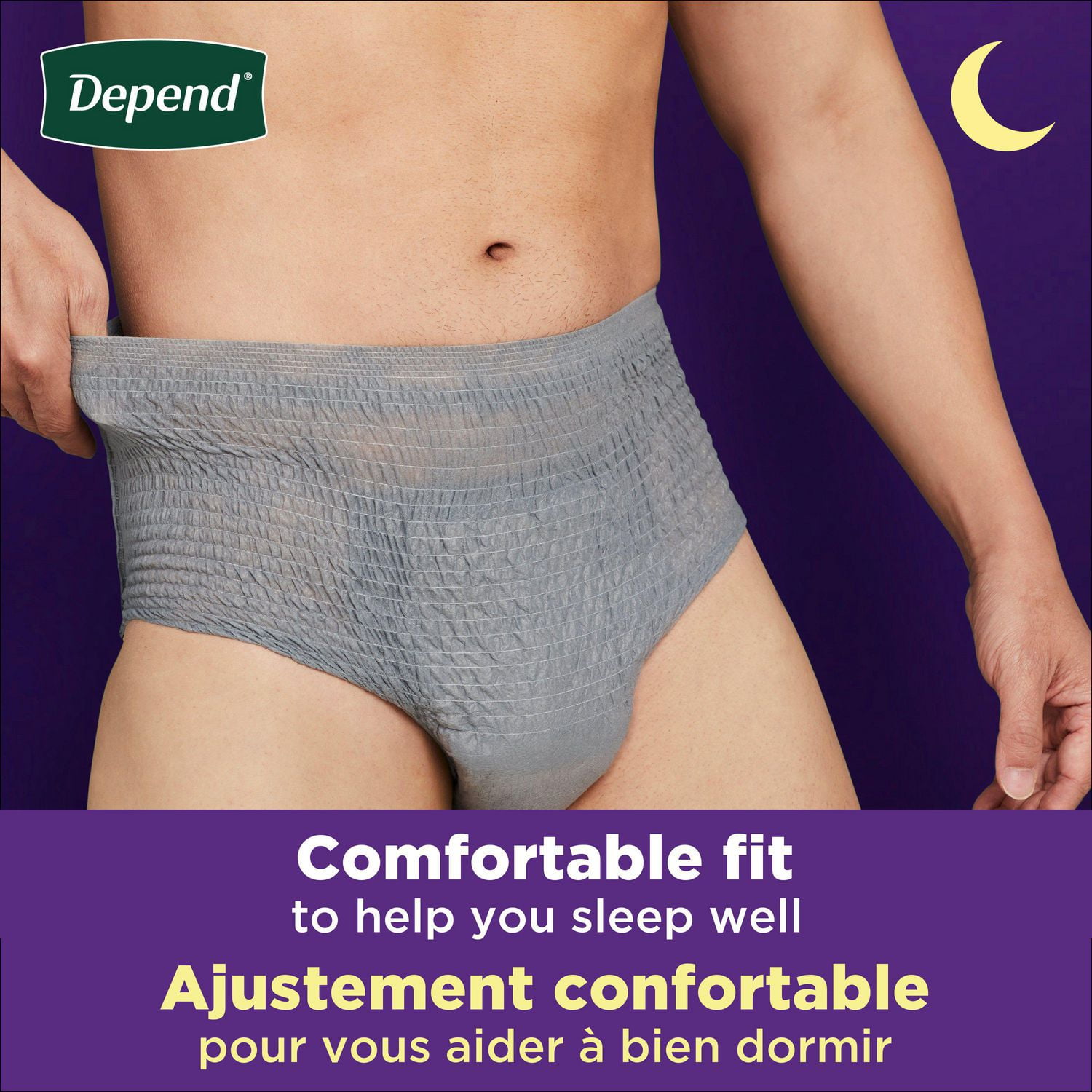 Sous-vêtements d’incontinence Depend Night Defense pour hommes, nuit, taille TG, emballage de 48