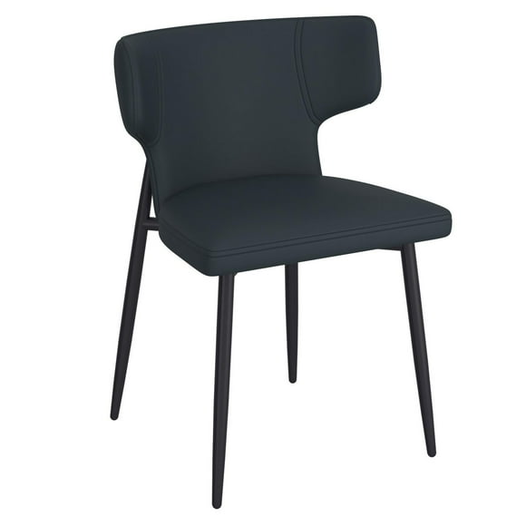 Contemporary Faux Leather and Metal Dining Chair, Set of 2 - Black