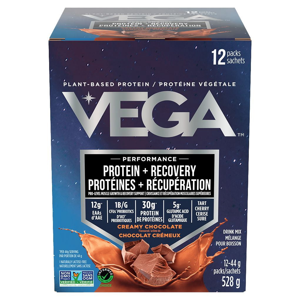 Vega Vega Protein + Recovery CA Chocolate (12x44g), Chocolate 12 x 44g Sachets