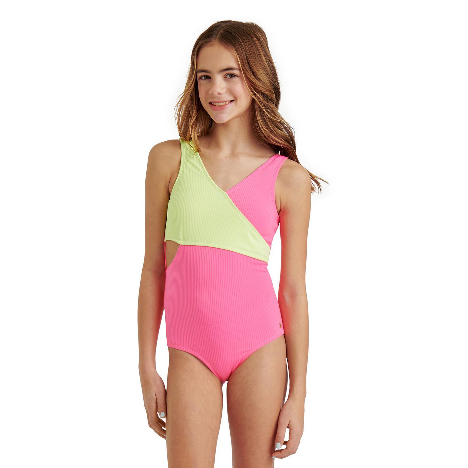 Maillot de bain 1 pièce cache-cœur avec blocs couleurs Justice pour filles