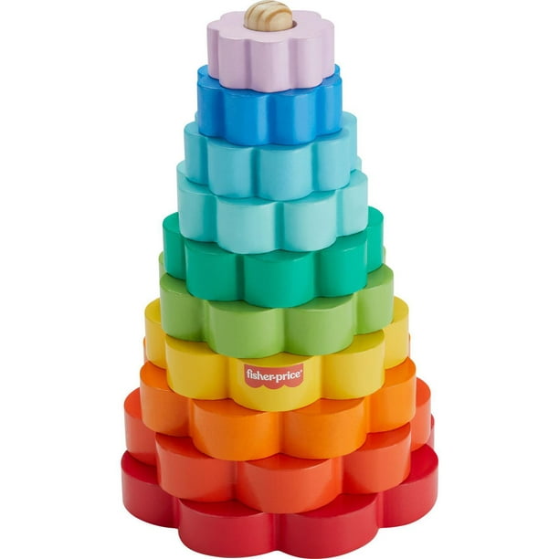 Fisher-Price Wooden Ring Stacker Toddler Fine Motor Toy, 10 Wood Pieces ...