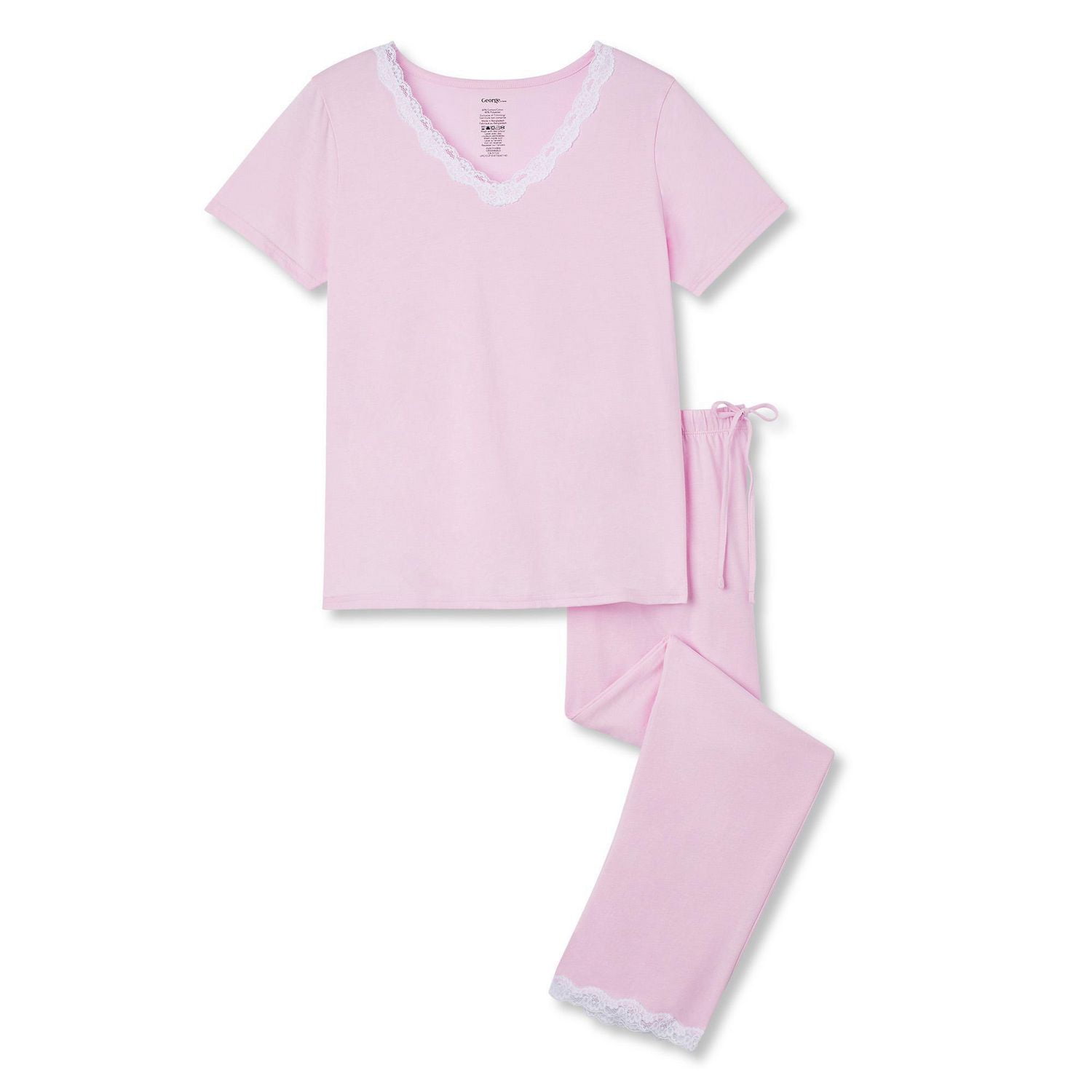 Ensemble de nuit 2 pièces t-shirt et capri bordé de dentelle George pour femmes