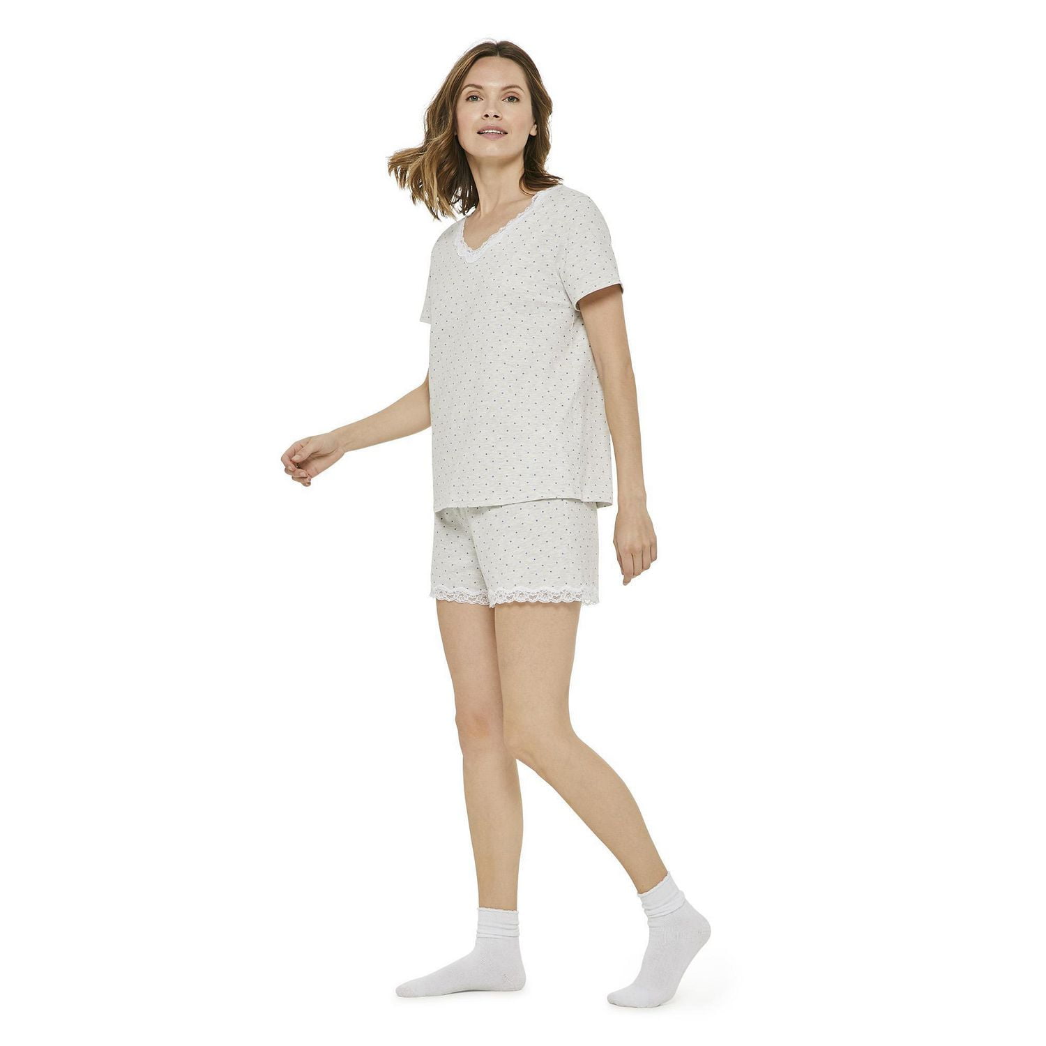 Ensemble de nuit 2 pièces t-shirt et caleçon boxer bordé de dentelle George pour femmes