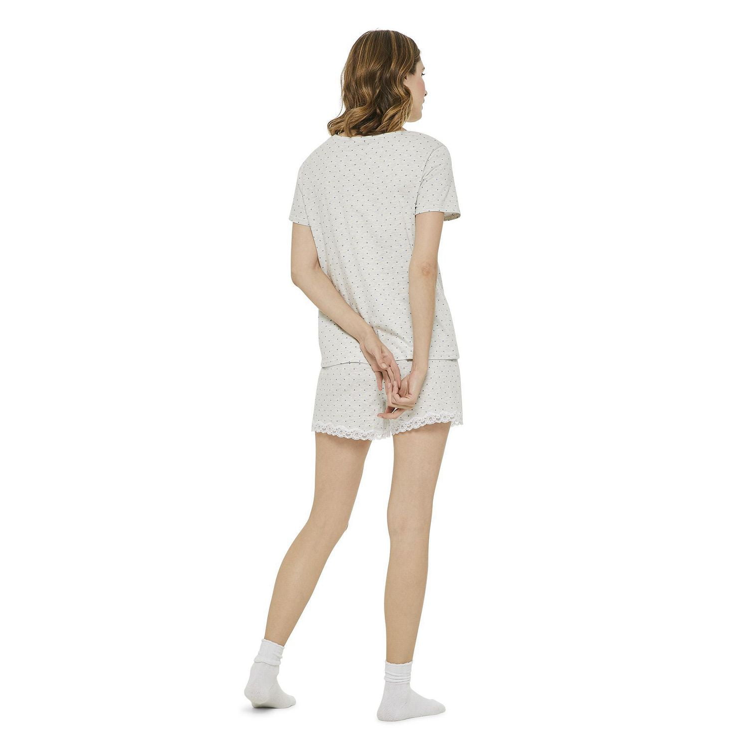 Ensemble de nuit 2 pièces t-shirt et caleçon boxer bordé de dentelle George pour femmes