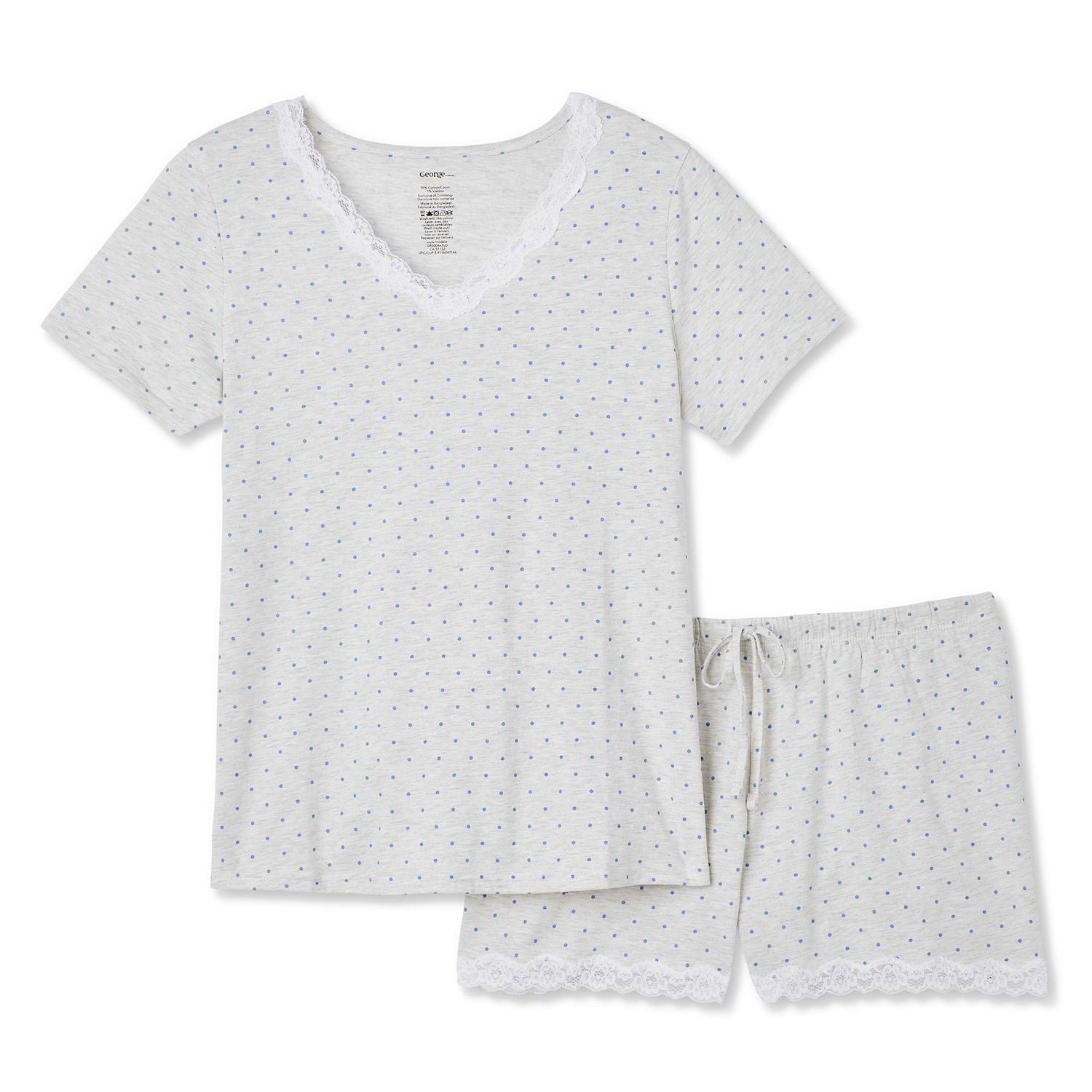 George Women's Lace Trimmed Boxer & Tee 2-Piece Sleep Set
