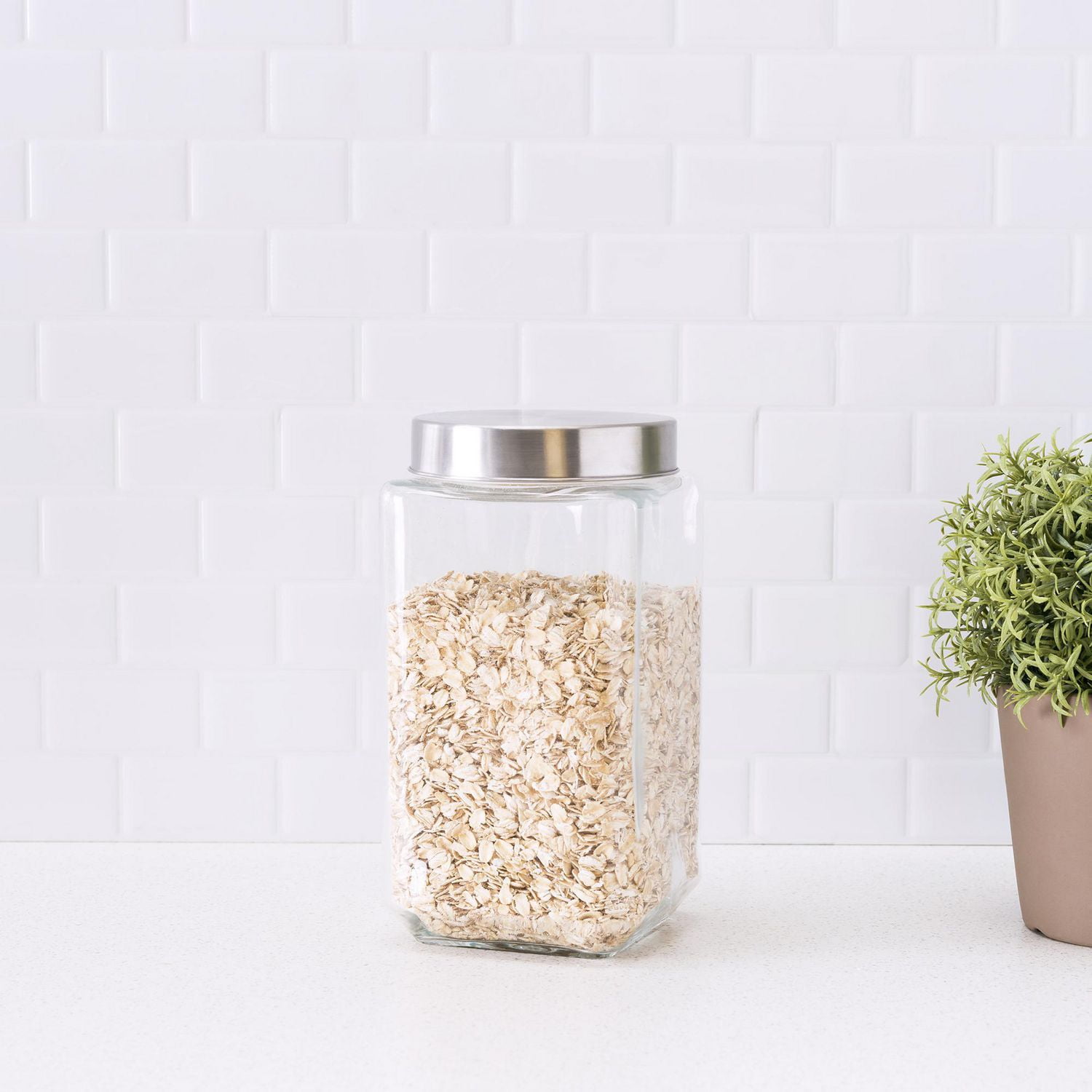 67 oz. Square Glass Canister with Brushed Stainless Steel Screwon Lid