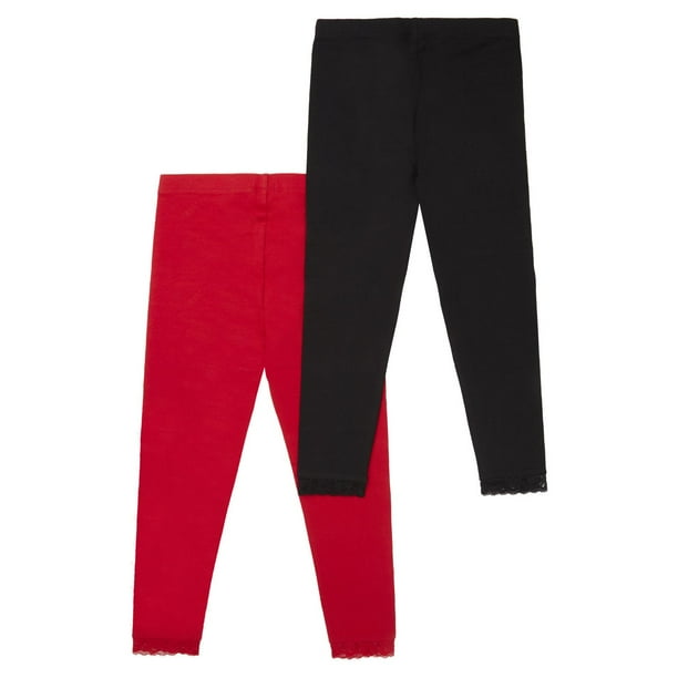 Paq. de 2 leggings à bordure à dentelle George British Design, noir et rouge pour filles