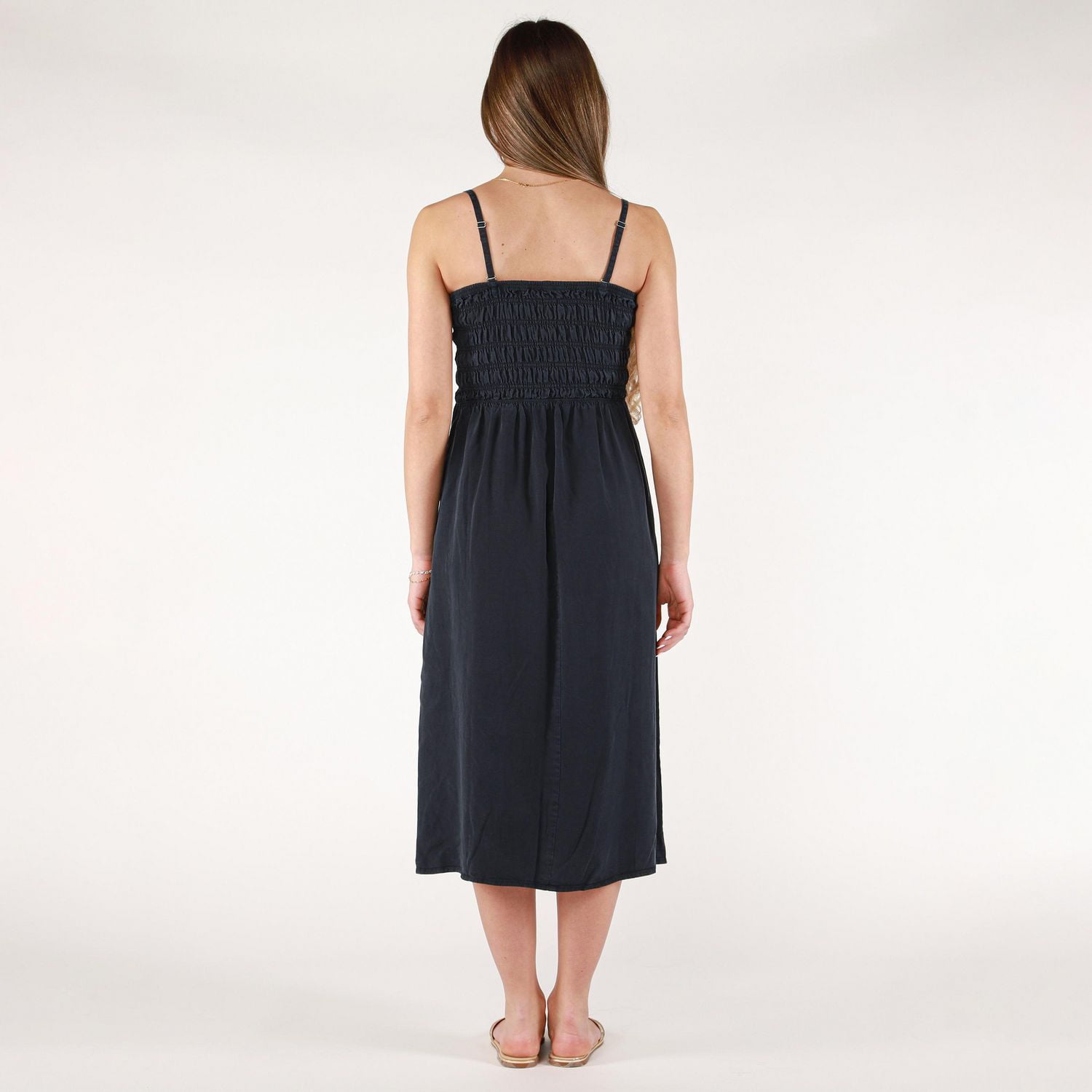 DV Strapless smocked bodice midi dress