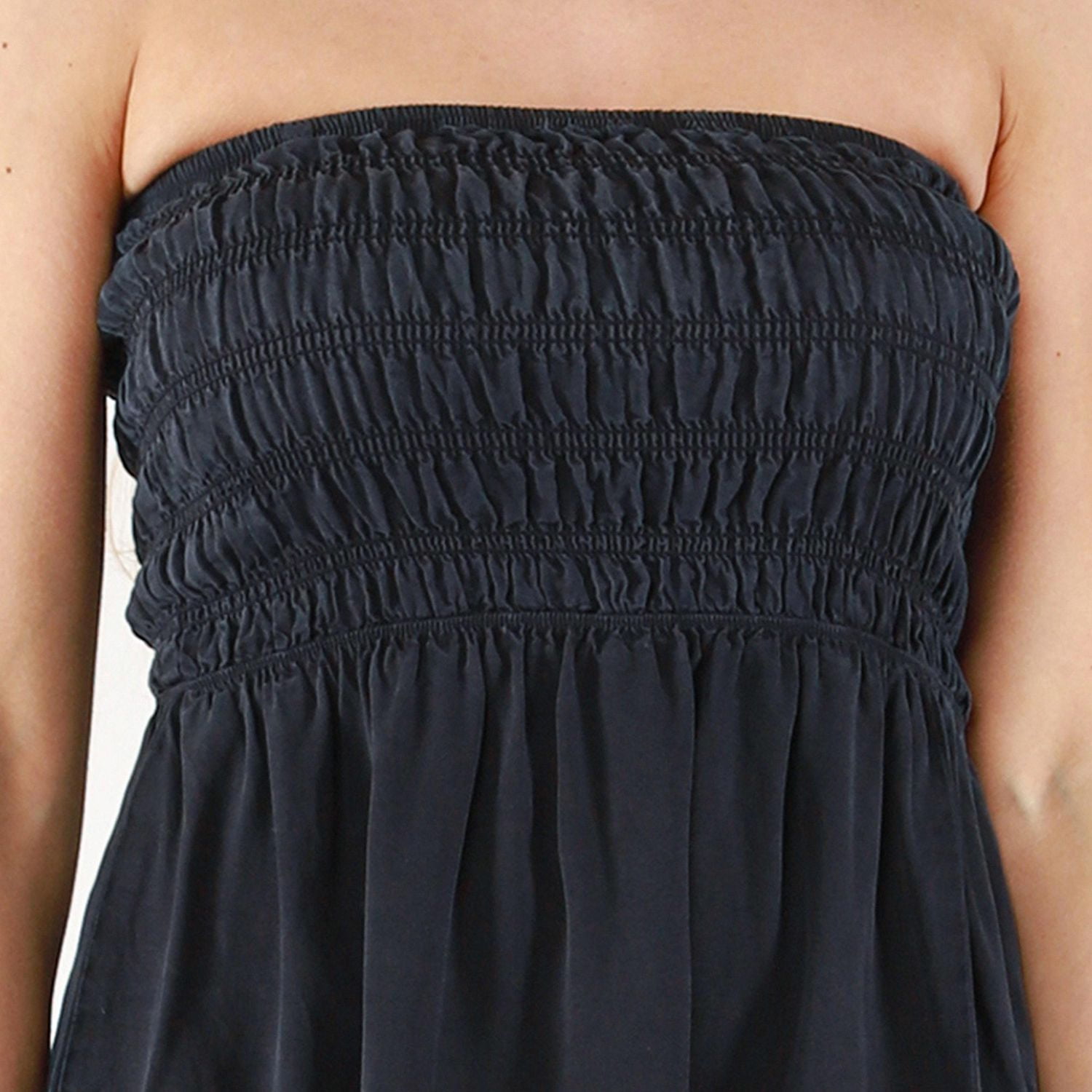 DV Strapless smocked bodice midi dress