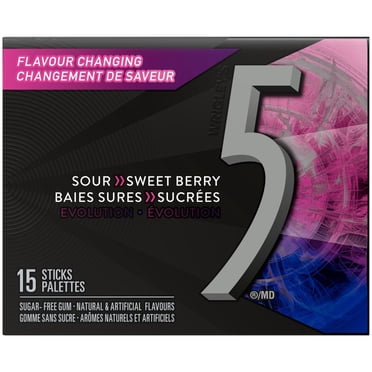 GOMME 5 Évolution, gomme sans sucre aux saveurs de baies sures à sucrées, emballage de 15 palettes