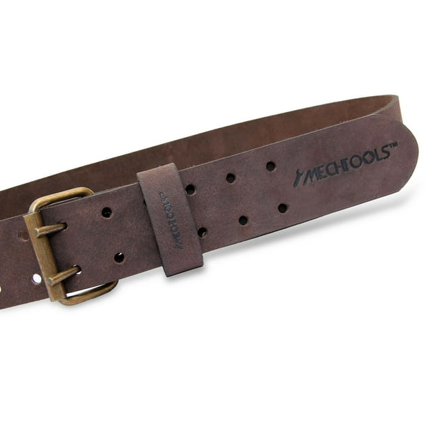 2 Oil Tanned Leather Tool Belt with Double Buckle (Dark Brown