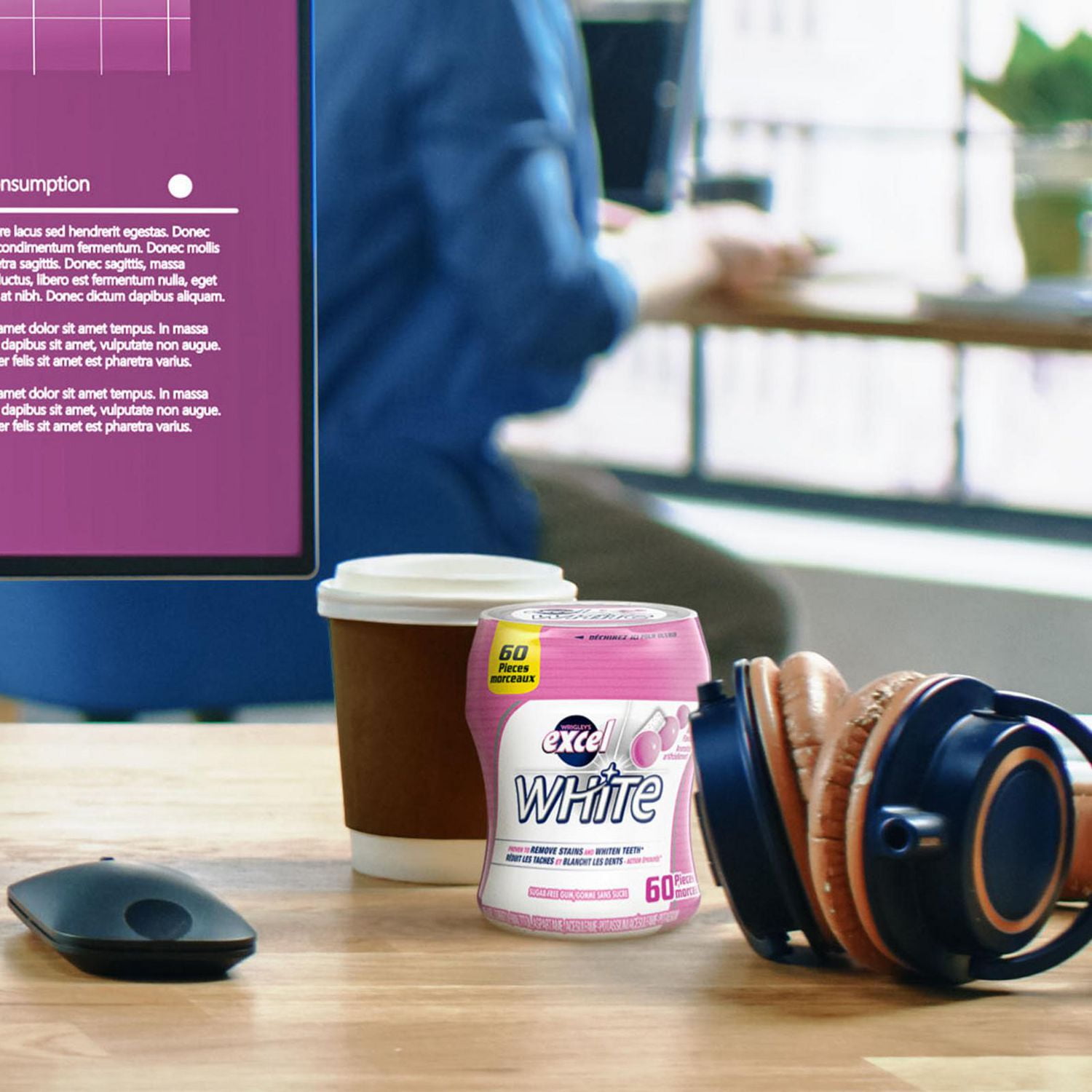 EXCEL White Bubblemint, Teeth Whitening Sugar Free Chewing Gum, 60 Pieces, 1 Bottle, 1 Bottle, 60 pellets