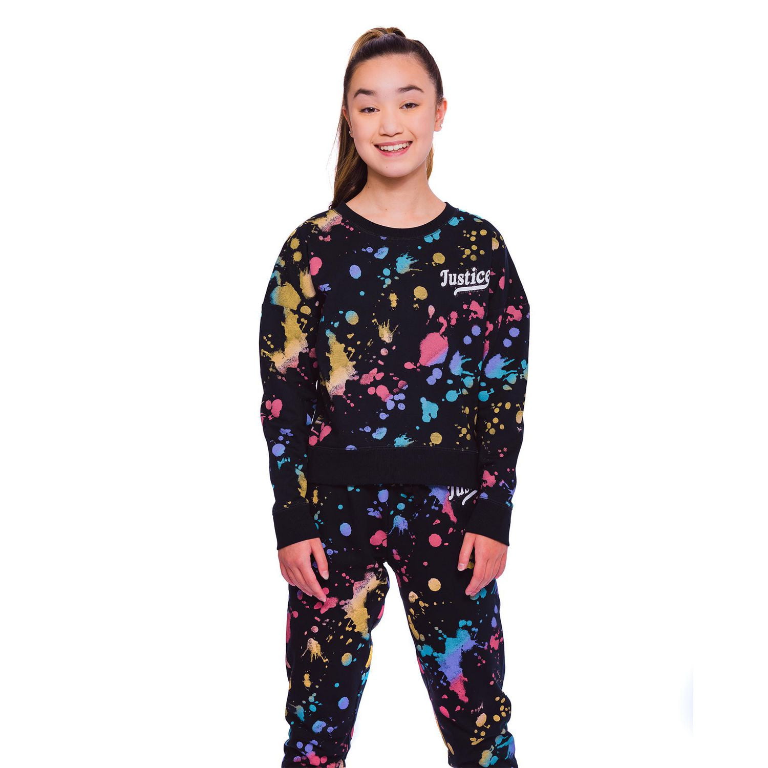 Girls Justice Splatter Art Long Sleeve Top
