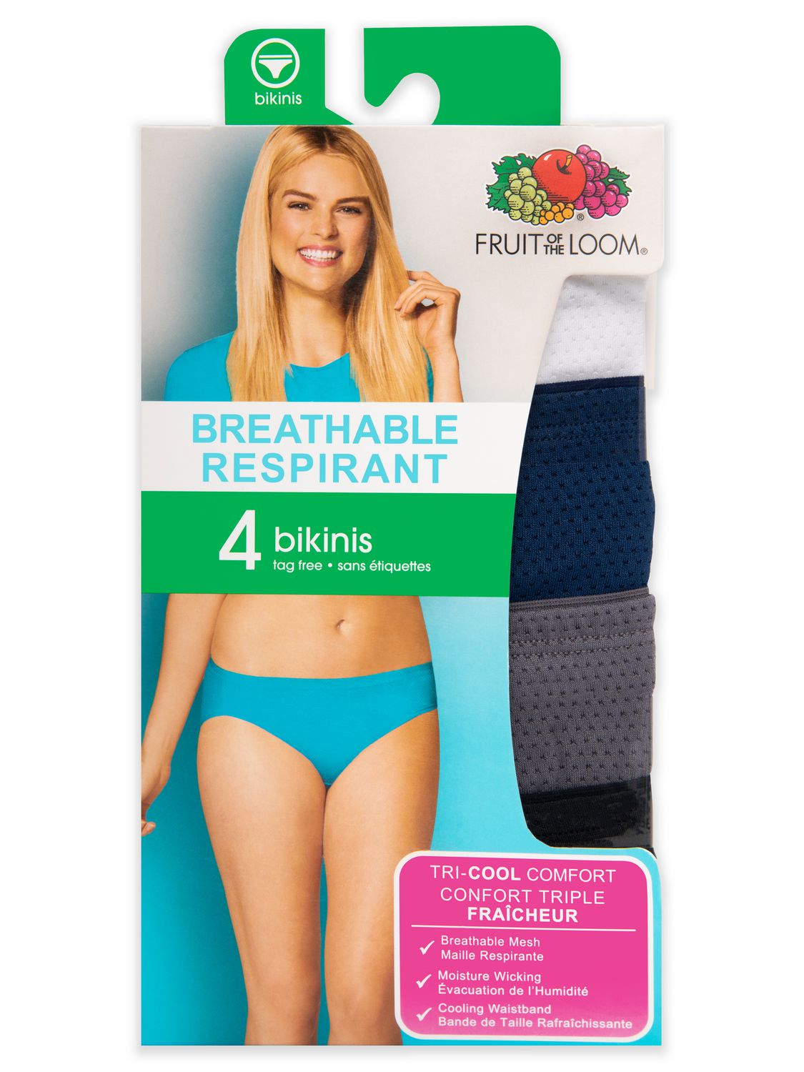 Fruit of the Loom Women’s Breathable Bikinis, 4-Pack, Sizes 5 - 8