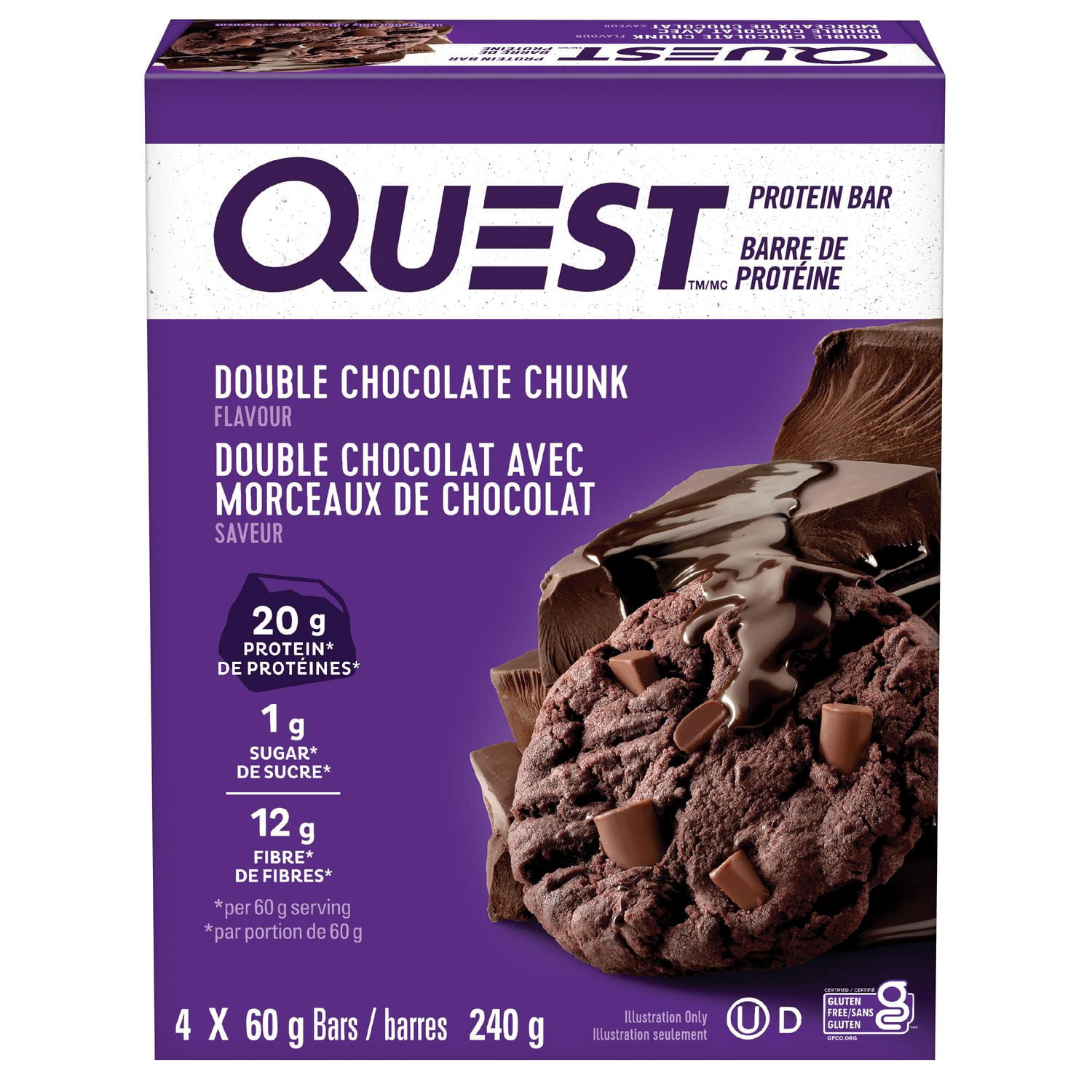 Quest Quest Double Chocolate Chunk Protein Bar, 4 x 60g Bars, 240 g