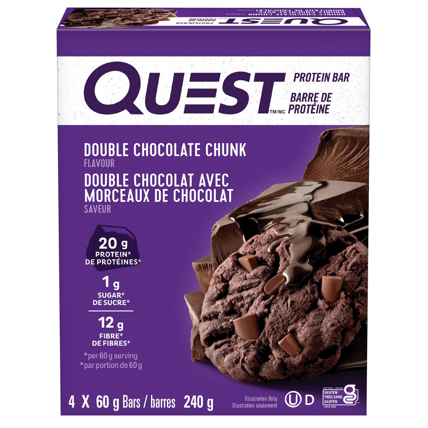 Quest Barre De Protéine Double chocolat Avec Morceaux De Chocolate