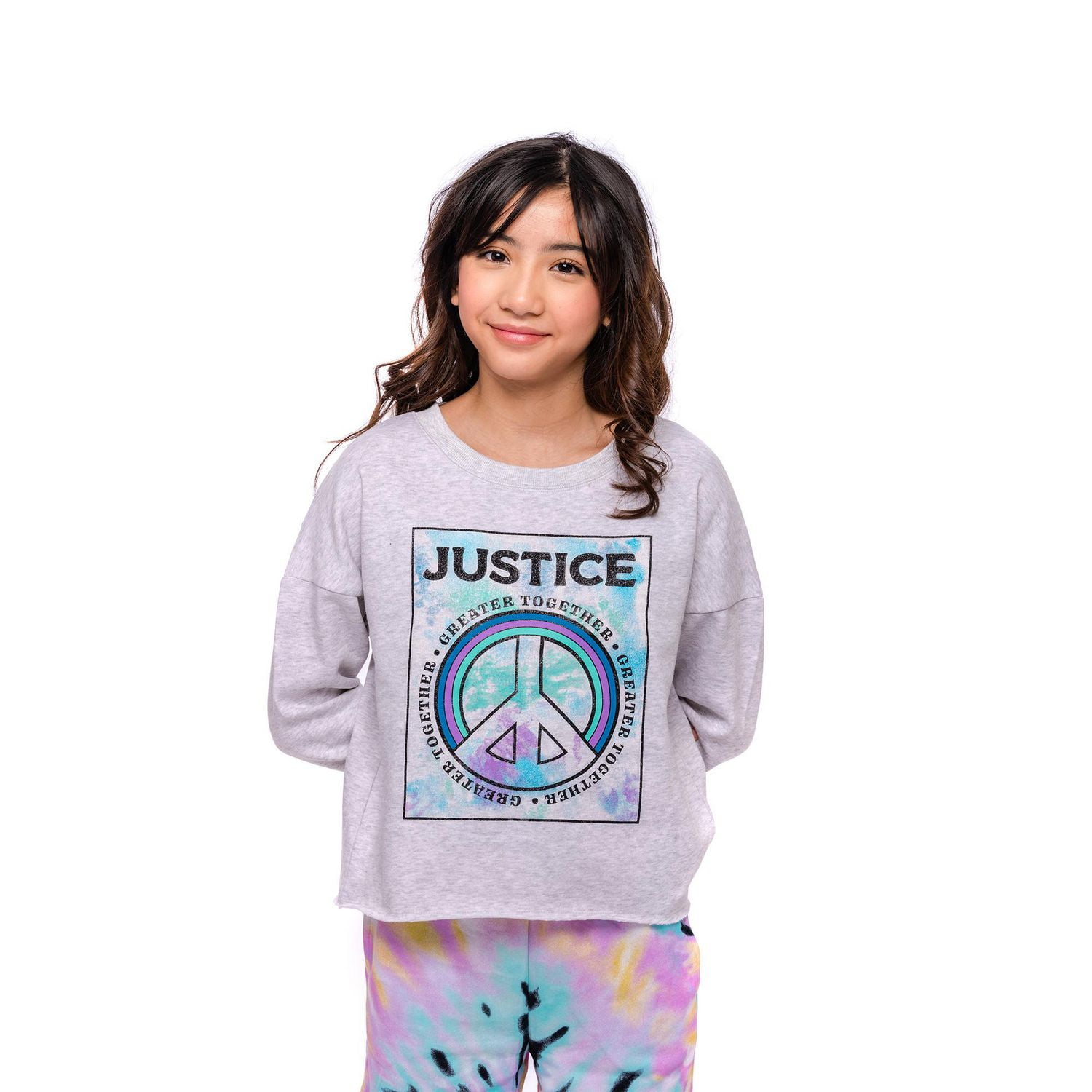 Girls Justice Rainbow Peace Sign Long Sleeve Sweatshirt