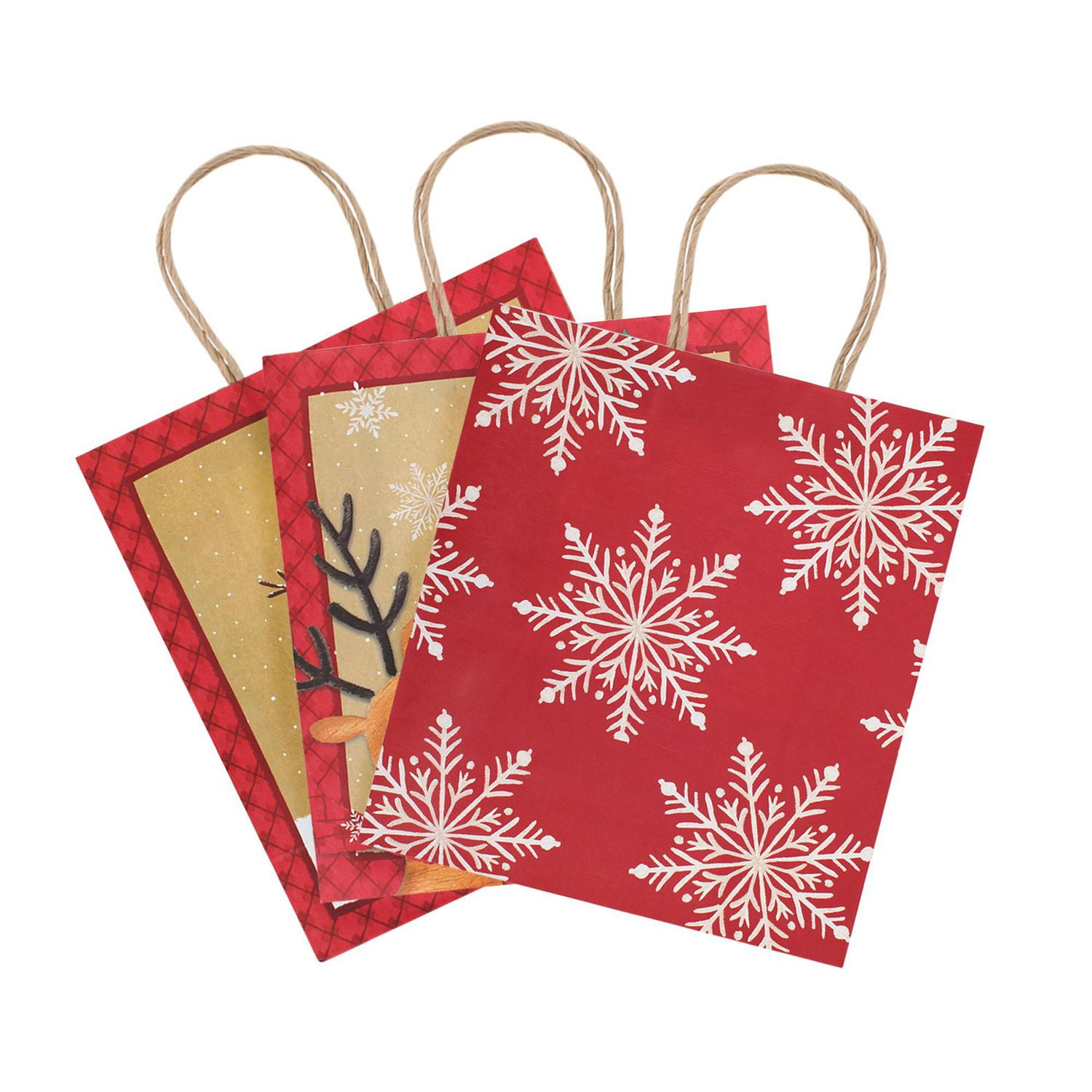 Holiday Time 3Ct Extra Large Kraft Paper Handle Bags Assorted