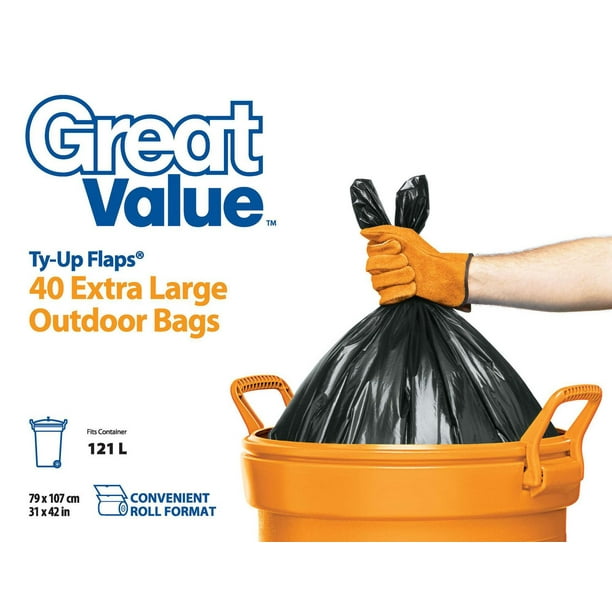 Great Value Noeuds Ty-Up très grands sacs à ordures pour l'exterieur