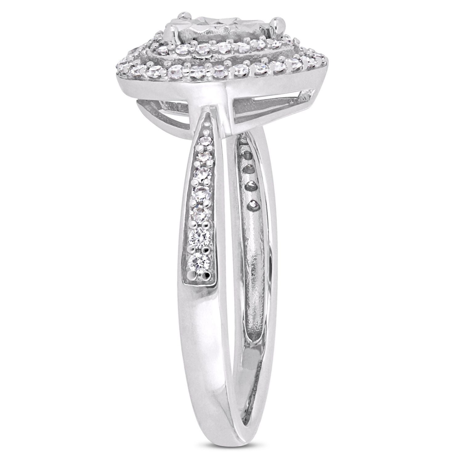 Miabella 3/8 Carat T.W. Diamond Sterling Silver Double HALO Heart Engagement Ring