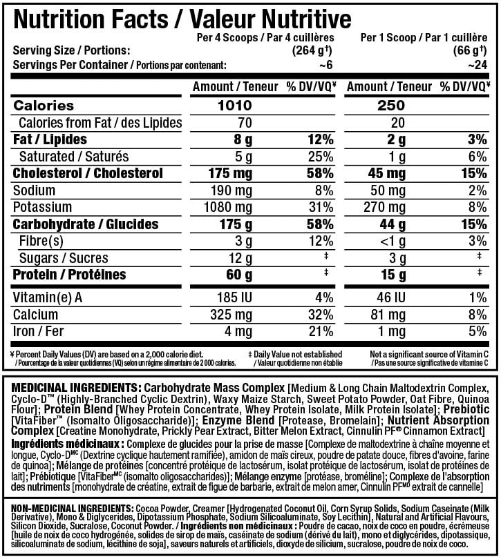 Allmax Quickmass Supplément de poudre de gain de poids au chocola Gain de poids / repas 3.5lb