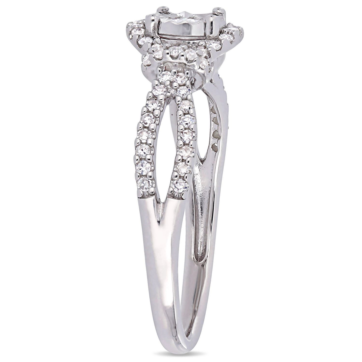 Miabella 1/3 Carat T.W. Diamond Sterling Silver Split Shank HALO Engagement Ring