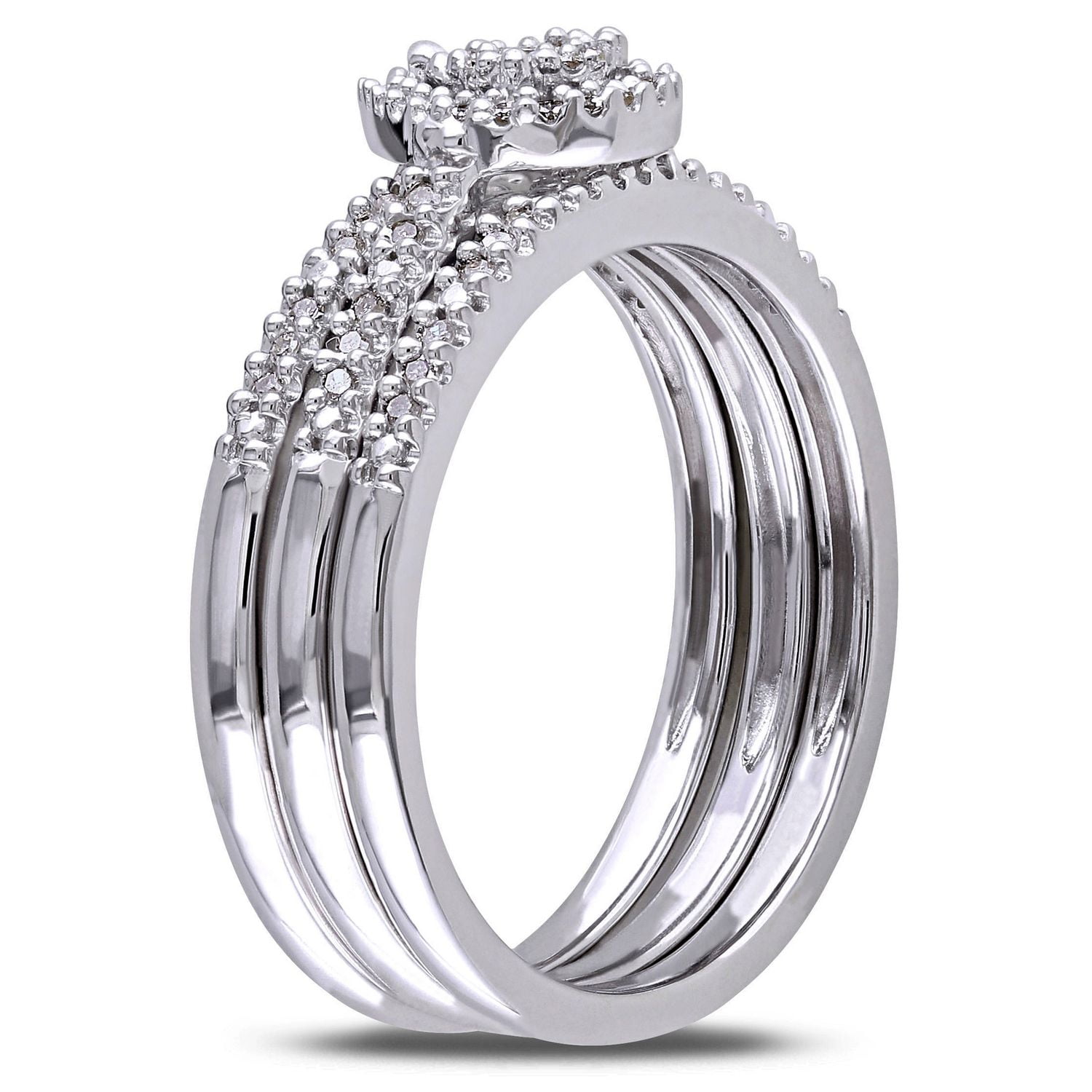 Miabella 1/4 Carat T.W. Diamond Sterling Silver 3-Piece Cluster Pear HALO Bridal Set