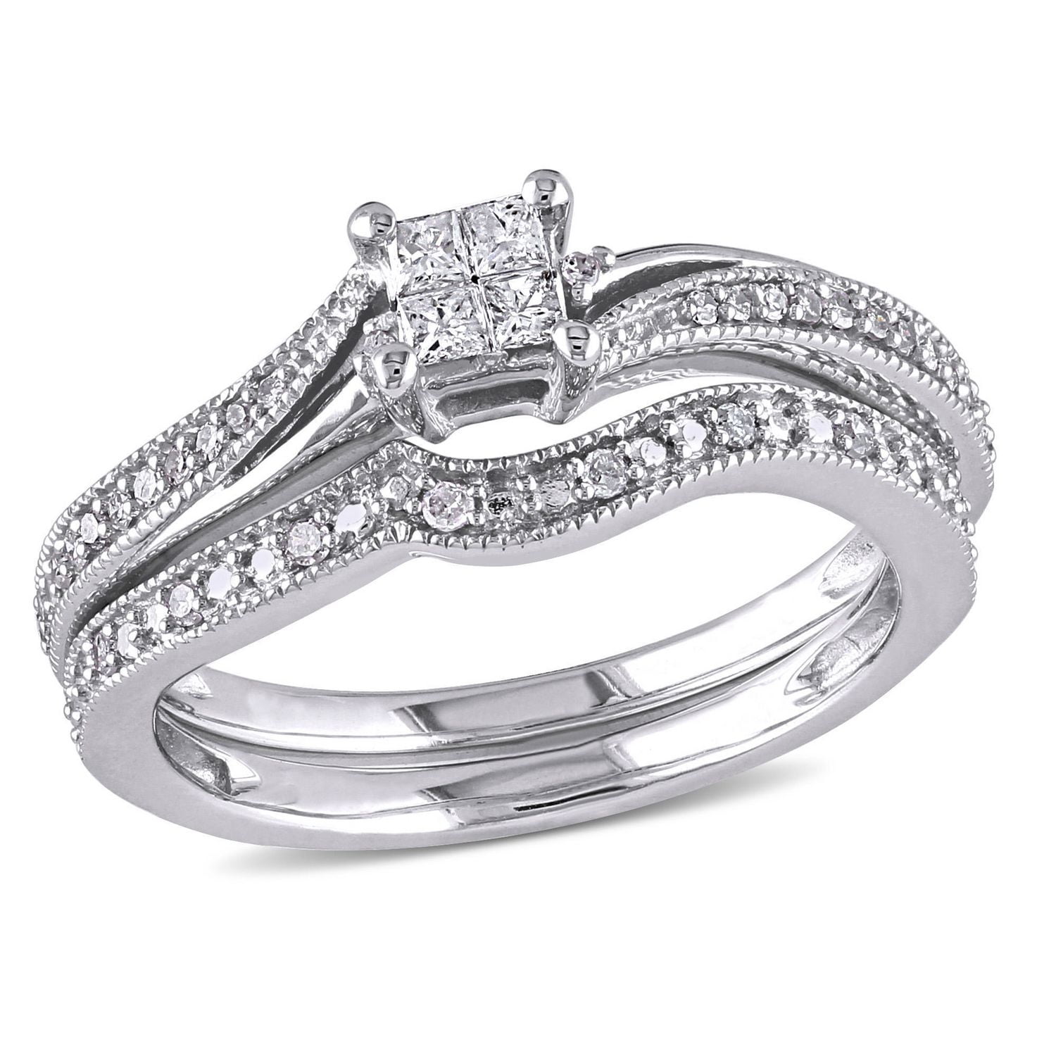 Ensemble de mariage Miabella avec diamants de coupe princesse 1/4 CT poids total en or blanc 10K