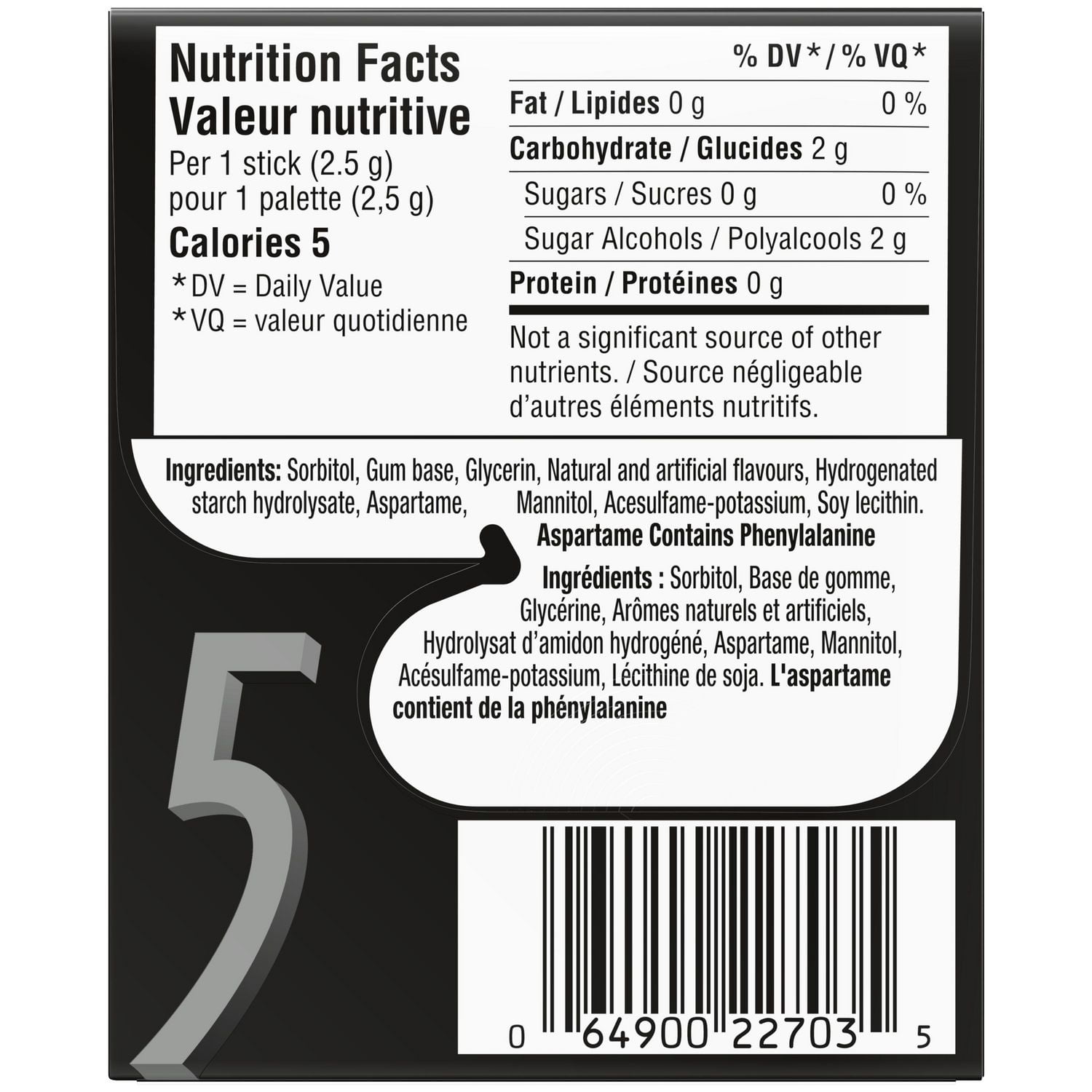 5 GUM, Wintermint-Ascent Flavoured Sugar Free Chewing Gum, 15 Sticks, 1 Pack, 1 Pack, 15 Sticks