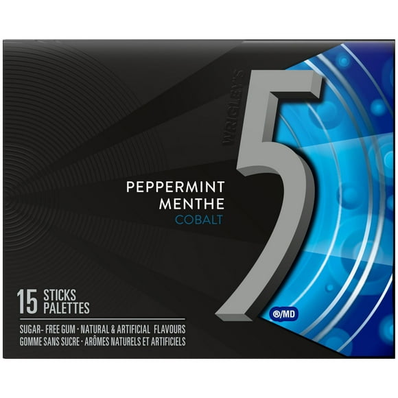5 GUM, Peppermint-Cobalt Flavoured Sugar Free Chewing Gum, 15 Sticks, 1 Pack
