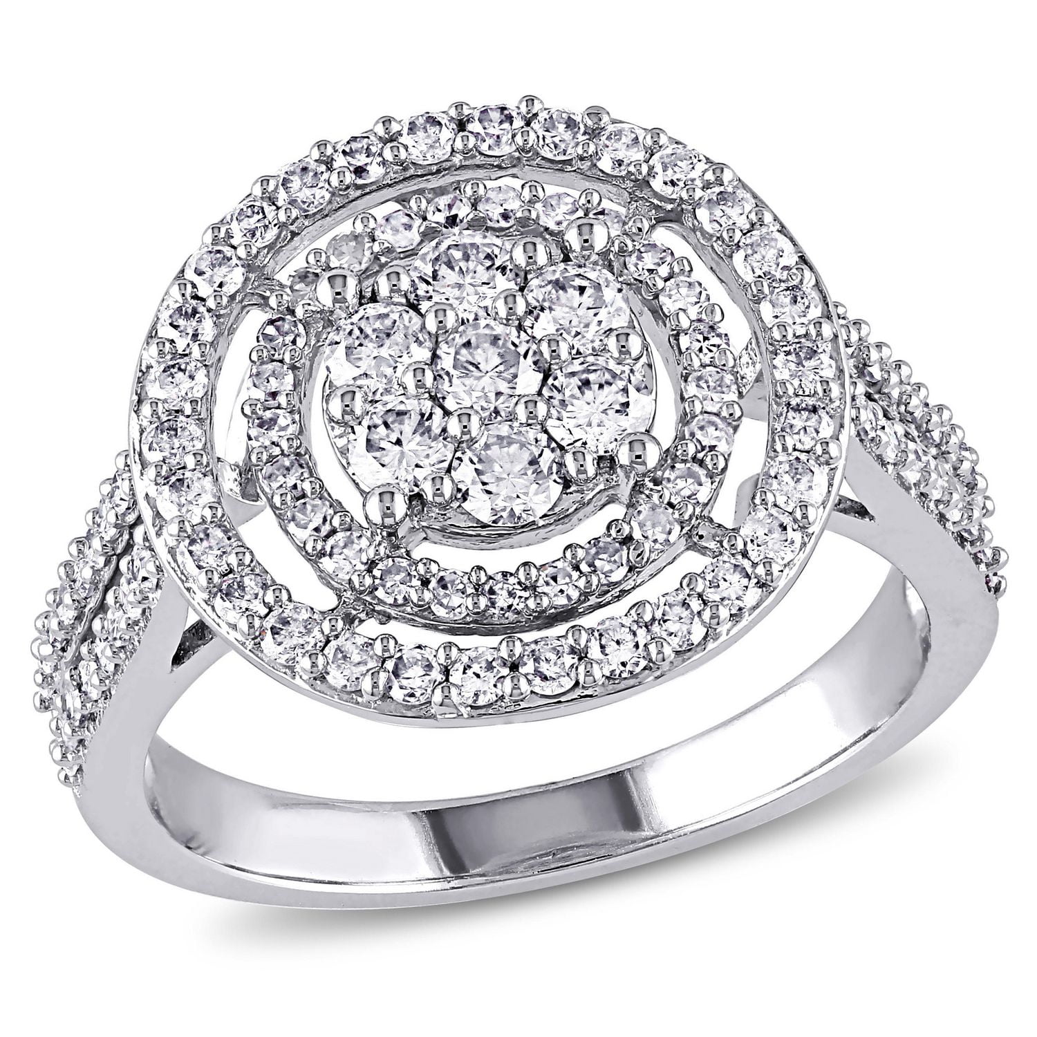 Miabella 1 Carat T.W. Diamond 10 K White Gold Double HALO Engagement