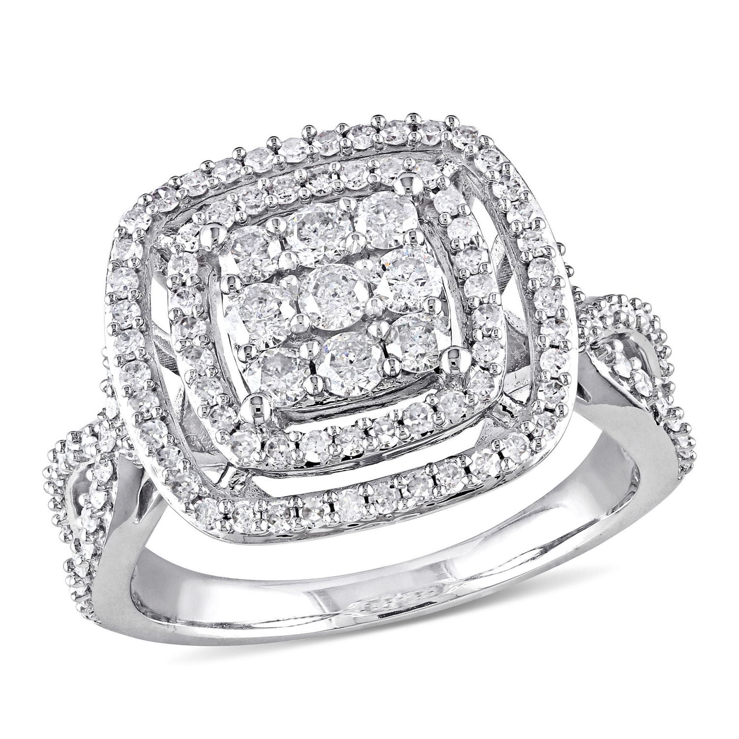 Miabella 1 Carat T.W. Diamond 10 K White Gold Double HALO Engagement Ring