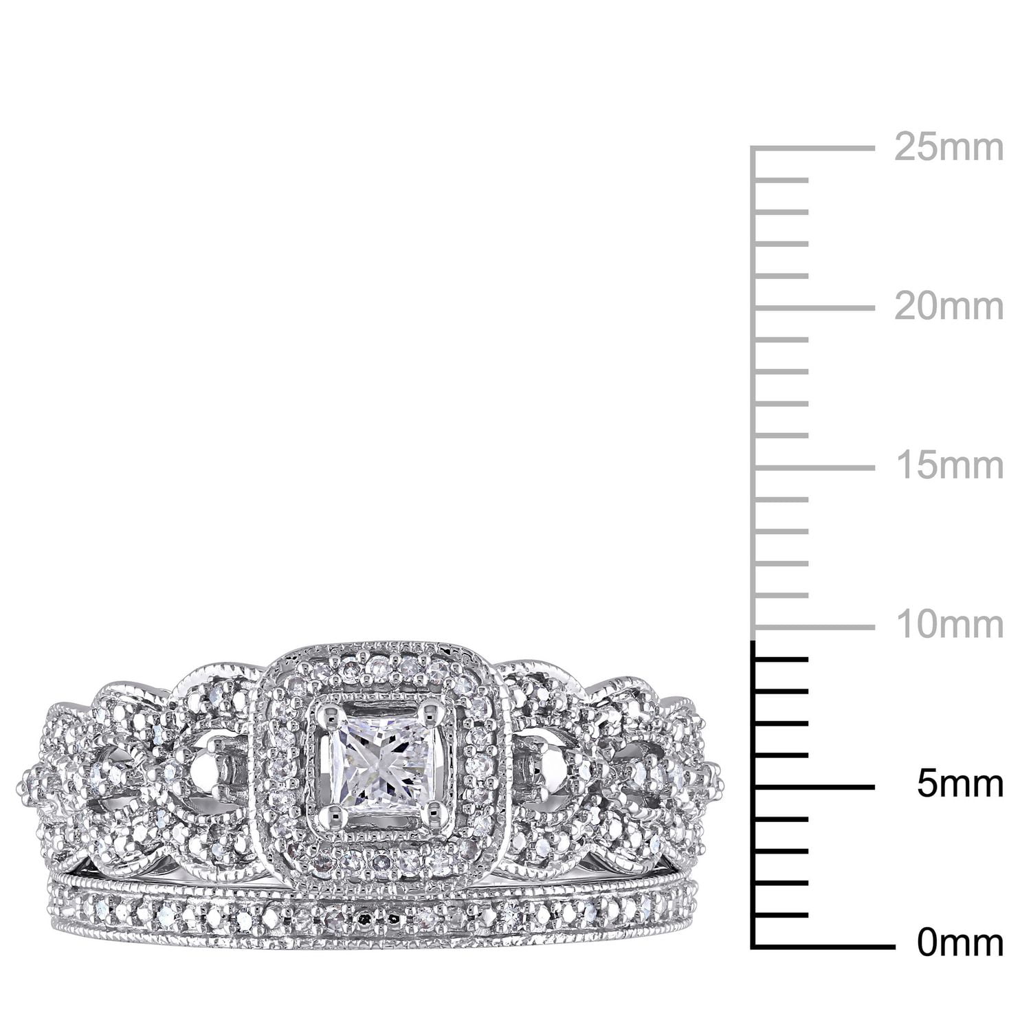 Miabella 1/2 Carat T.W. Diamond Princess-cut 14 K White Gold HALO Bridal Set
