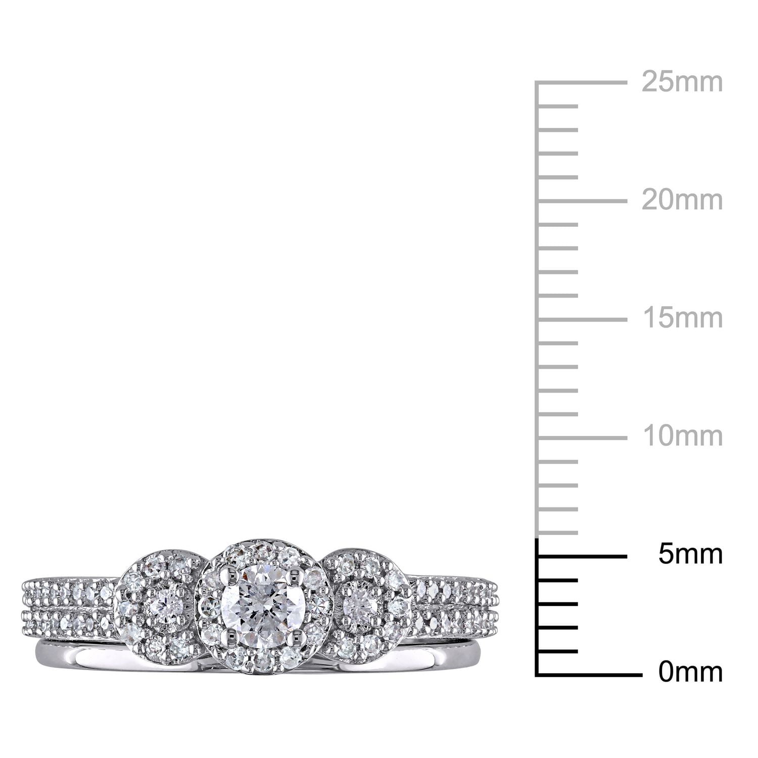 Ensemble de mariage à 3 pierres de forme auréole Miabella avec diamants 1/2 CT poids total en or blanc 10K