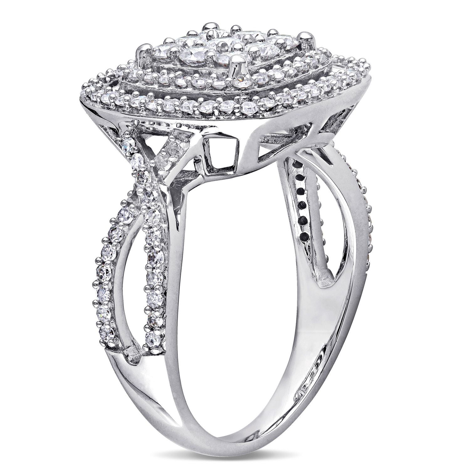Miabella 1 Carat T.W. Diamond 10 K White Gold Double HALO Engagement Ring
