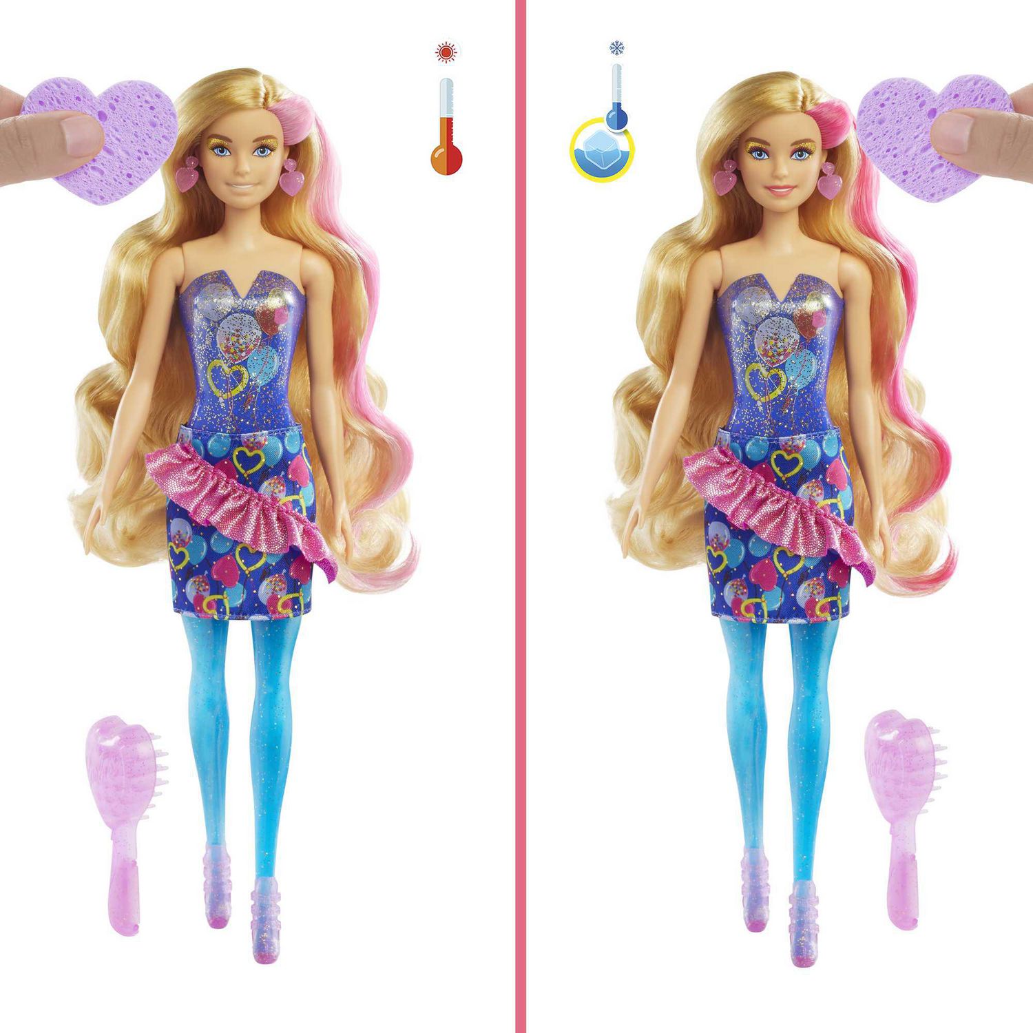 Barbie Color Reveal Doll with 7 Surprises: 4 Bags Contain Skirt, Shoes,  Earrings & Brush; Water Reveals Confetti-Print; Doll’s Look & Color Change  on