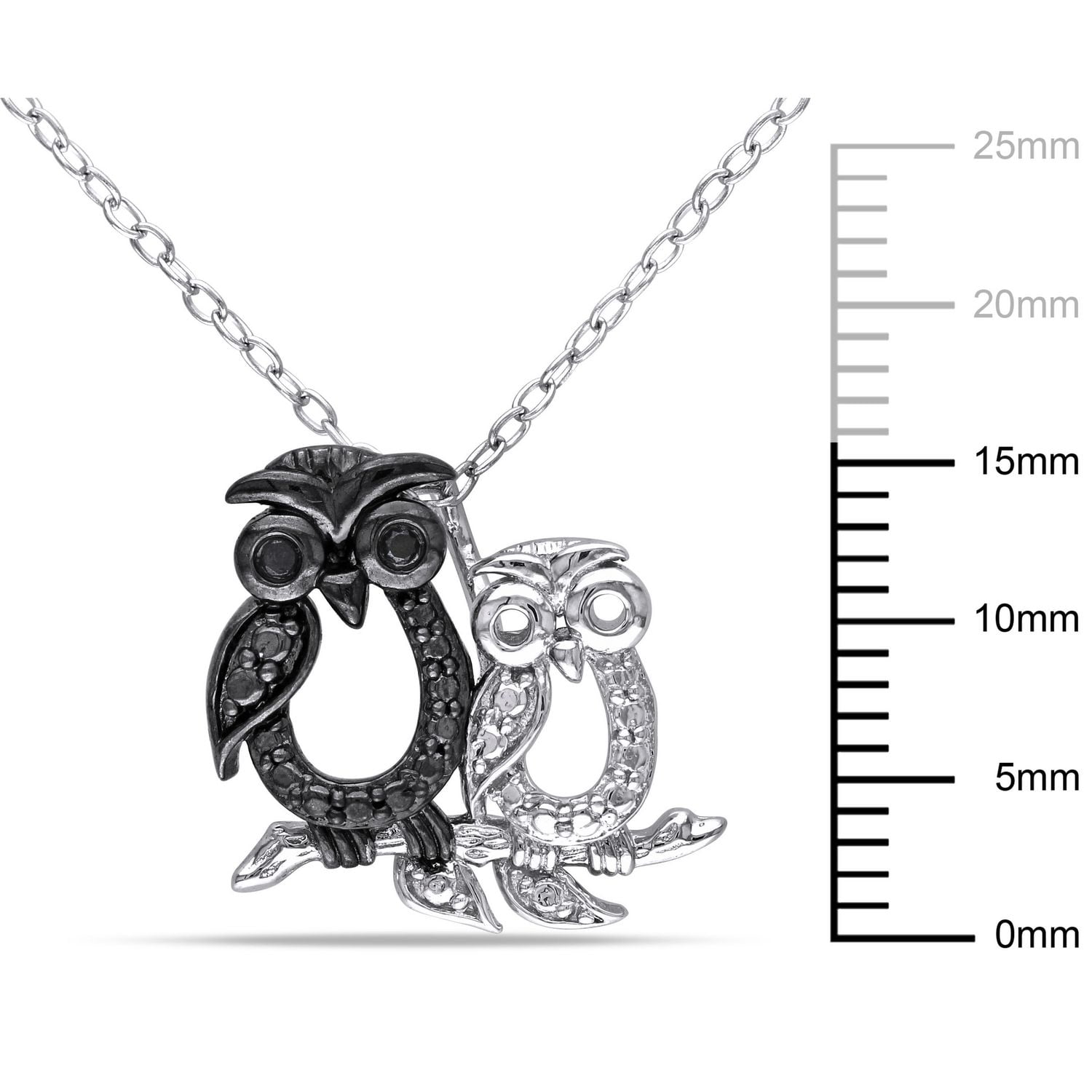 Asteria Black Diamond-Accent Two-Tone Sterling Silver Owl Pendant, 18"