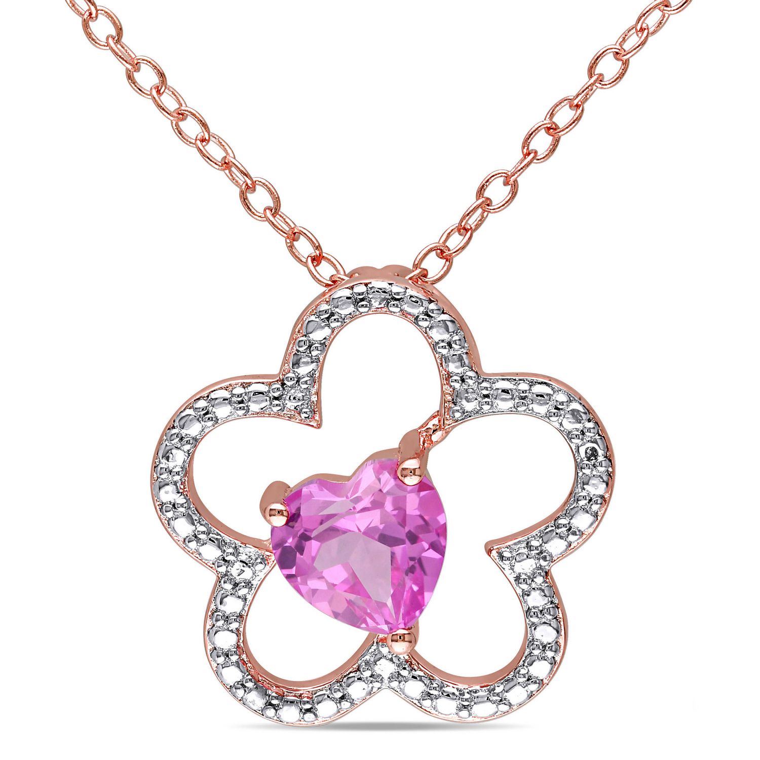Tangelo 1 Carat T.G.W. Created Pink Sapphire Rose Rhodium-Plated ...