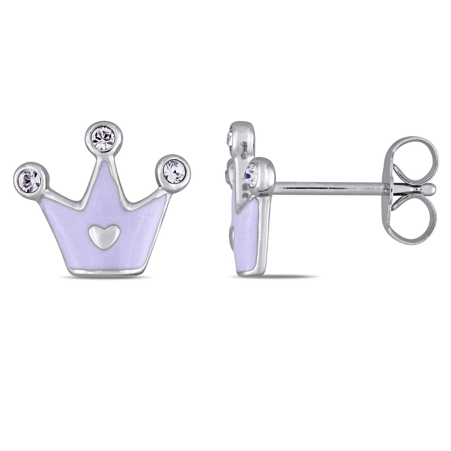 Cutie Pie Jewels 0.12 Carat T.G.W. Swarovski Crystal Sterling Silver  Children's Crown Earrings 