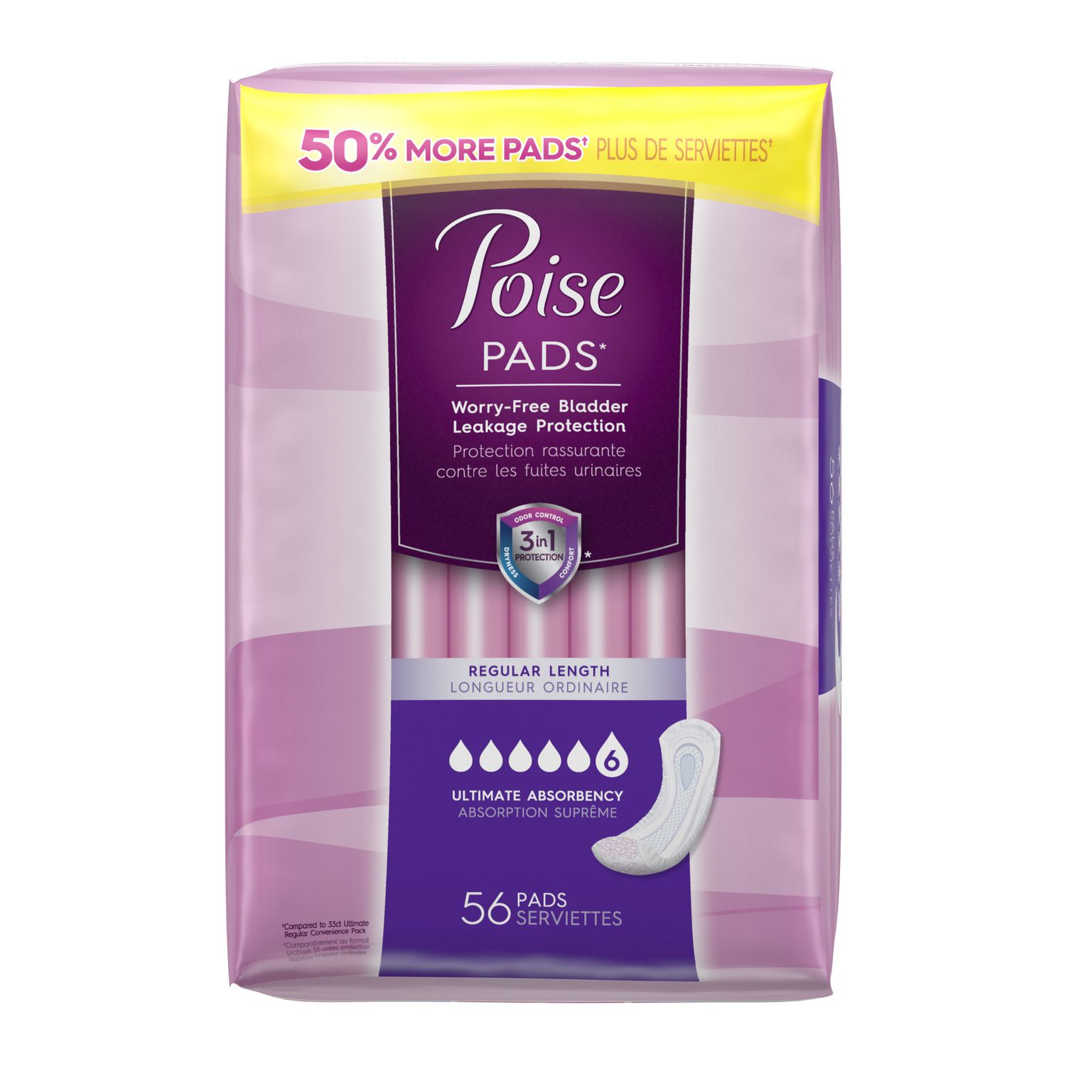 Poise Incontinence Overnight Pads, Ultimate Absorbency, Regular