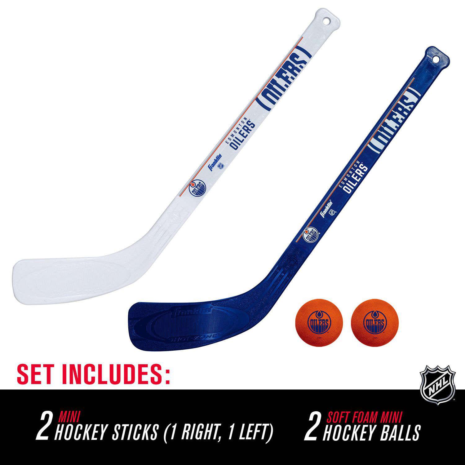 Franklin Sports NHL Edmonton Oilers Mini Hockey Player Stick Set - 2 stick  and 2 ball set, MH Player Stick Set 