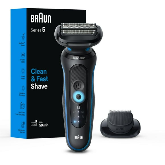 Braun Electric Shaver for Men, Series 5 5118s, Wet & Dry Shave, Turbo Shaving Mode, Foil Shaver, Engineered in Germany, Li-Ion battery up to 50 min, with Precision Trimmer, Blue, 1CT