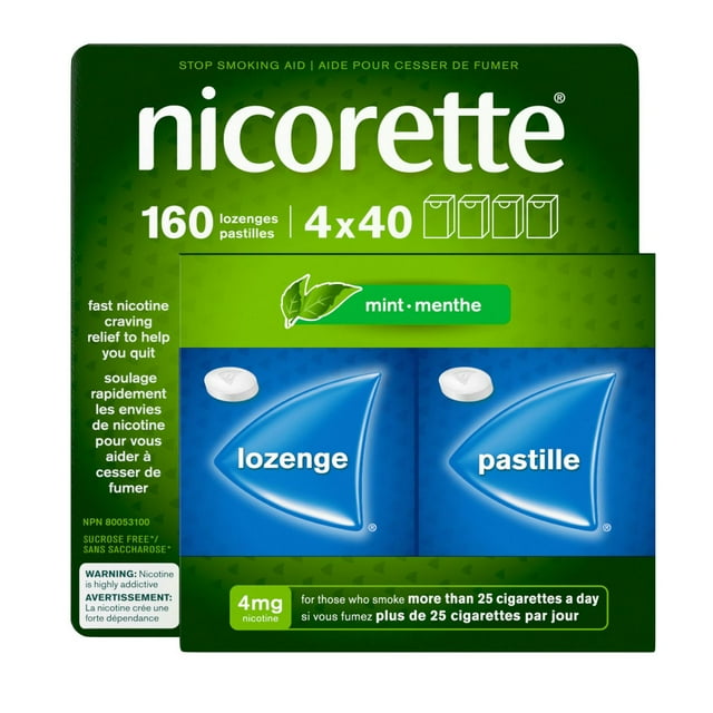 Nicorette Mint 4 mg Lozenges, Quit Smoking Aid, NRT, Nicotine Replacement Products, Craving Relief, Mint Flavoured, 160 Pack