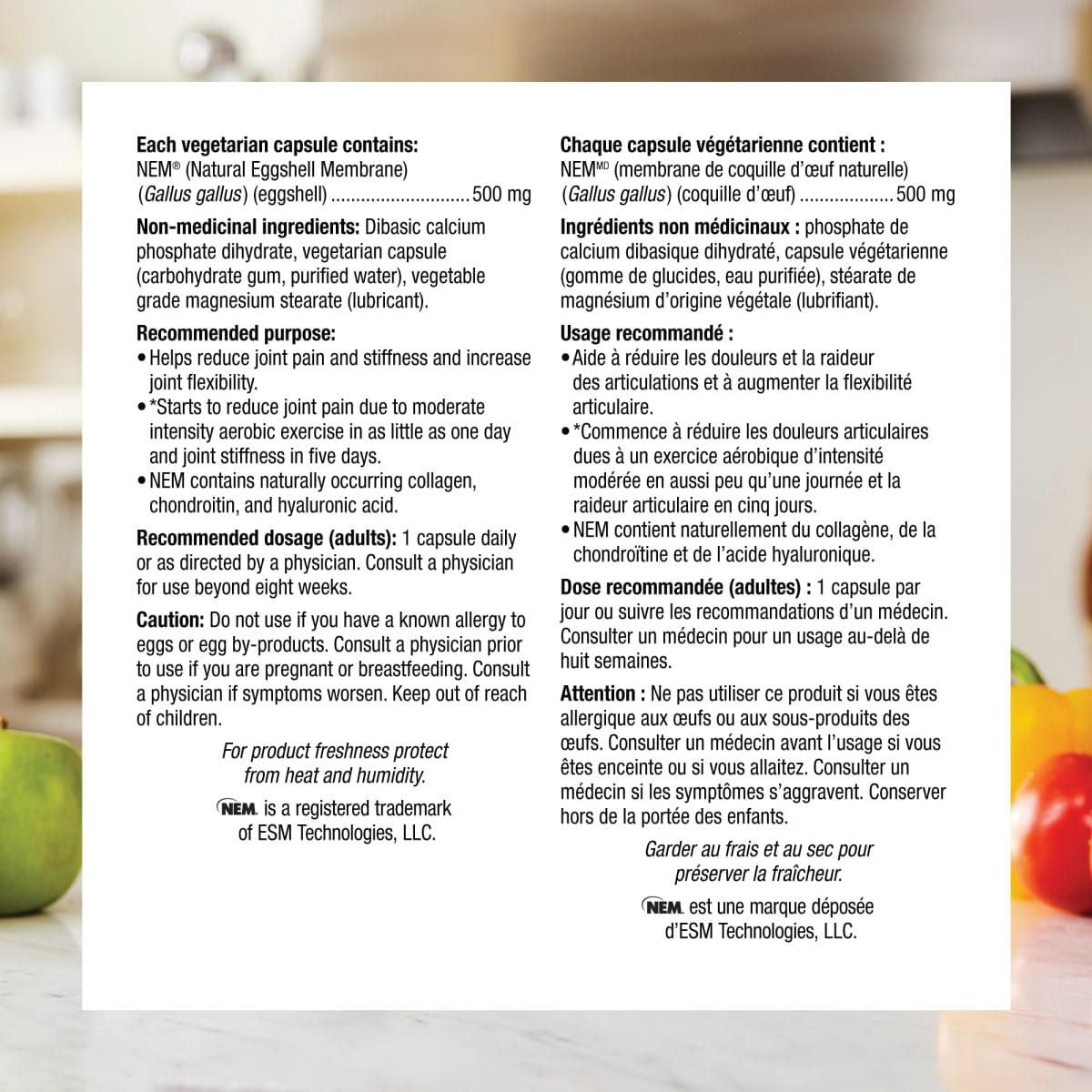 webber naturals NEM 500 mg membrane de coquille d'oeuf naturelle 90 capsules végétariennes