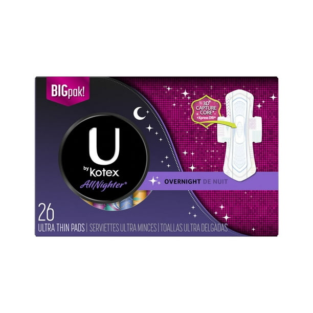 U by Kotex AllNighter Ultra Thin Overnight Unscented Pads with Wings, 14 ct  - Foods Co.