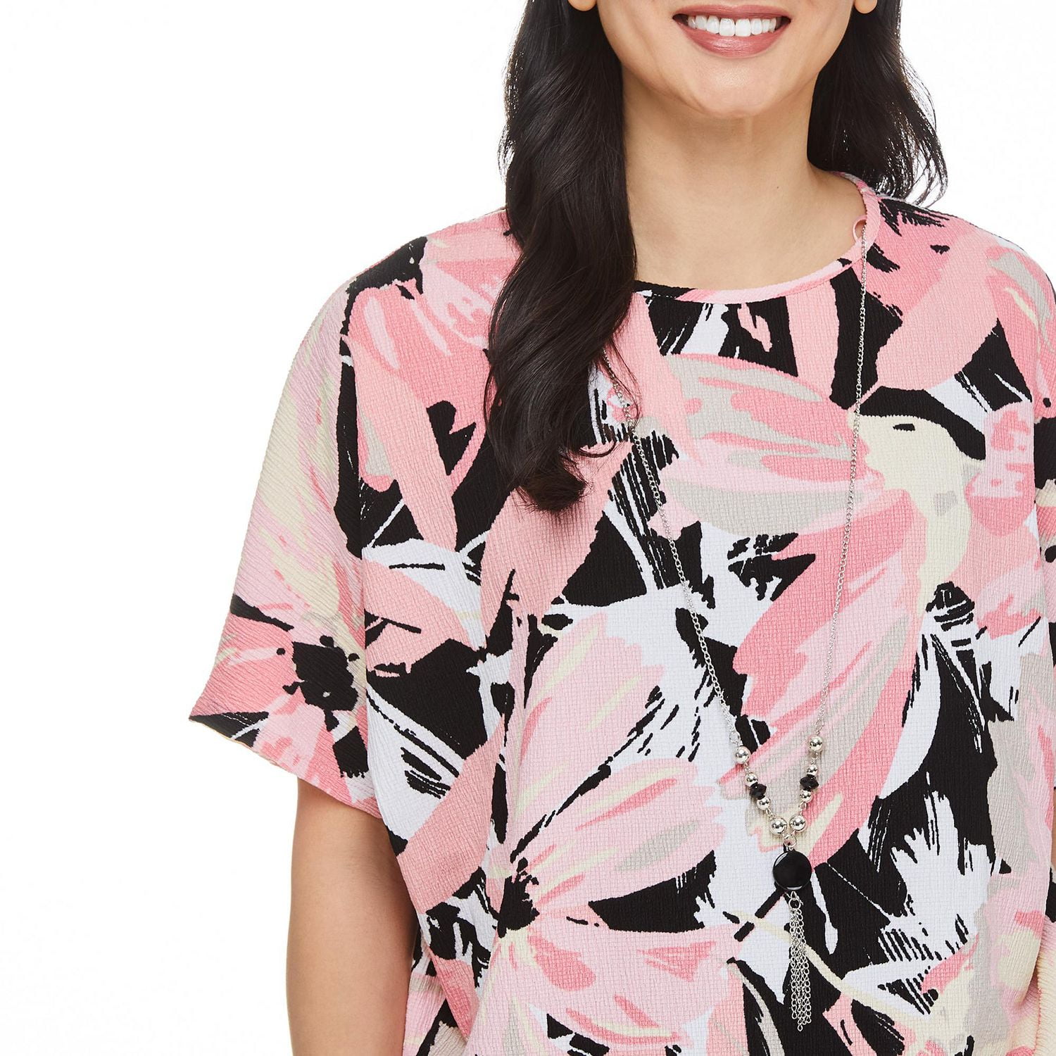 Penmans Women's Dolman Sleeve Crinkle Top with Necklace