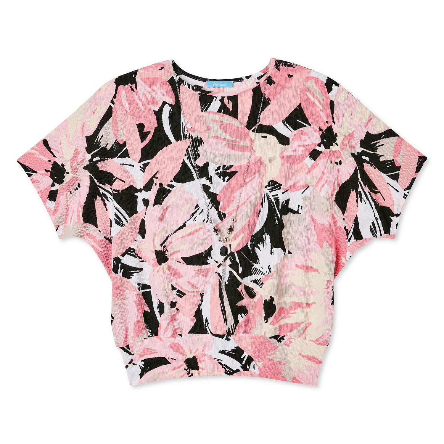 Penmans Women's Dolman Sleeve Crinkle Top with Necklace
